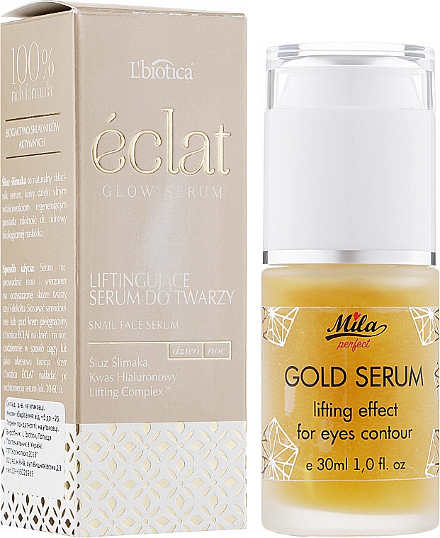 Gesichtsserum mit Schneckenschleim, Hyaluronsäure und Lifting-Komplex - L'biotica Eclat Glow Serum Lifting Face Serum — Bild N2