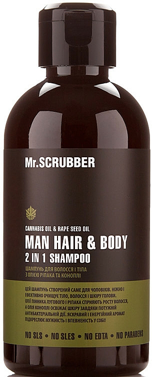 Herrenshampoo für Haare und Körper mit Cannabisöl und Rapsöl - Mr.Scrubber Solid Man Hair&Body Shampoo 2 In 1 — Bild N1