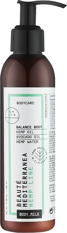 Körpermilch mit Hanfsamenöl, Avocadoöl und Hanfwasser - Beaute Mediterranea Hemp Line Body Milk Balance Body — Bild N1