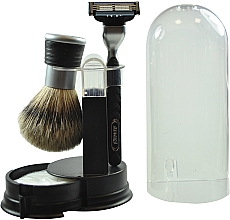Düfte, Parfümerie und Kosmetik Set - Golddachs Finest Badger, Mach3 Black (sh/brush + razor + stand + sh/soap33g)