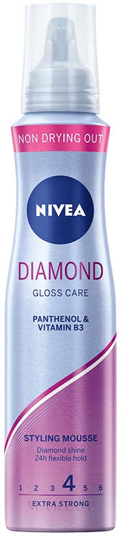 Haarmousse "Diamond Gloss" Extra starker Halt - NIVEA Hair Care Diamond Gloss Styling Mousse  — Bild 150 ml