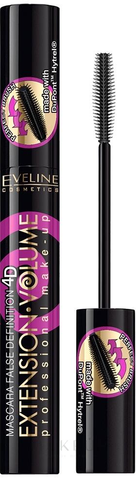 4D Mascara für voluminöse Wimpern - Eveline Cosmetics Extension Volume Professional False Definition&Deep Carbon Mascara — Bild Black
