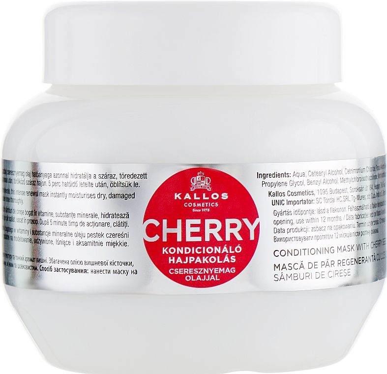 Pflegemaske für trockenes und splissiges Haar mit Kirschkernöl - Kallos Cosmetics KJMN Conditioning Mask With Cherry Seed Oil