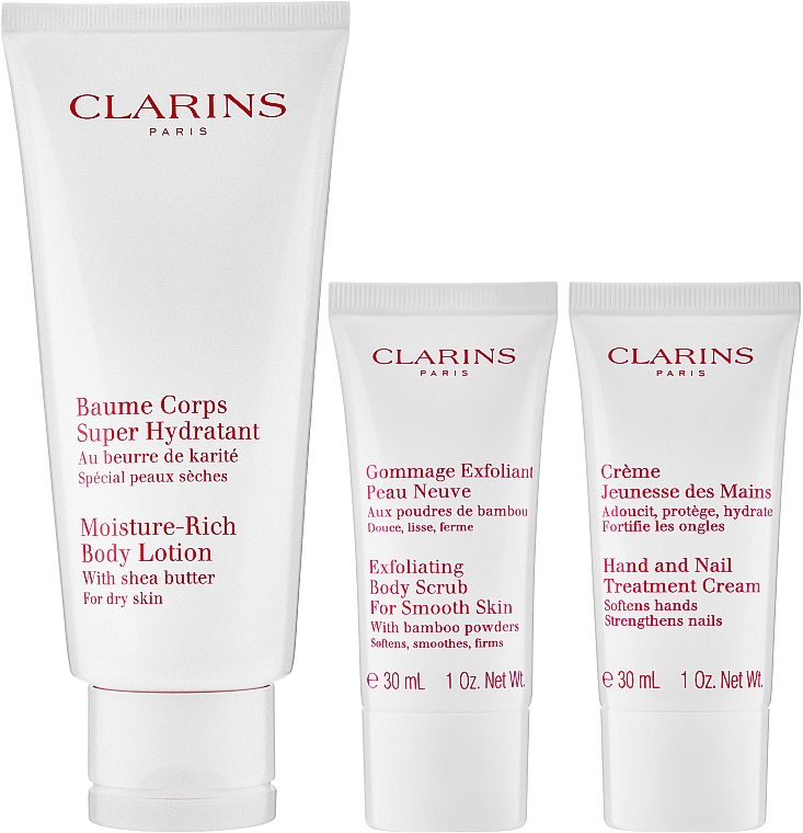 Körperpflegeset - Clarins VP Moisture Rich Body Lotion HLY 2022 (Körperlotion 200ml + Peeling 30ml + Creme 30ml + Kosmetiktasche 1 St.) — Bild N2