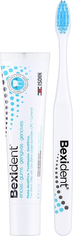 Zahnpflegeset - Isdin Bexident Smile&Go Gums Daily Use Kit (Zahnpasta 25ml + Zahnbürste 1 St. + Kosmetiktasche 1 St.) — Bild N2