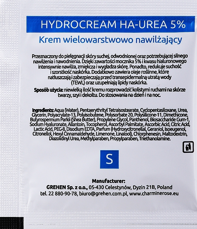 Feuchtigkeitsspendende mehrschichtige Hydro-Gesichtscreme - Charmine Rose Hydrocream Ha-Urea 5% (Probe)  — Bild N2