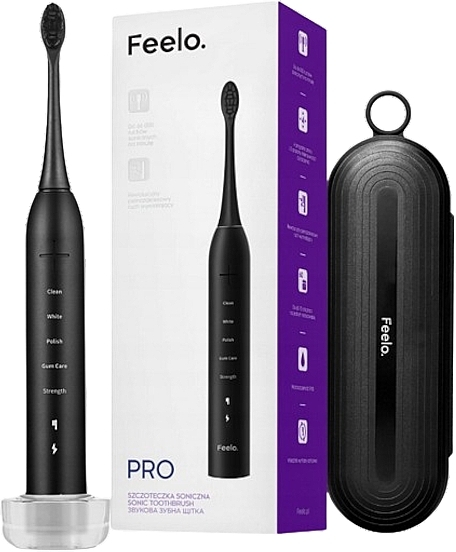 Elektrische Zahnbürste im Etui schwarz - Feelo Pro Sonic Toothbrush Black  — Bild N1