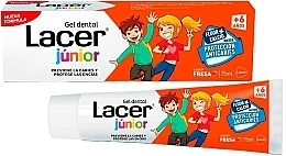 Kinderzahngel mit Fluorid und Kalzium Erdbeergeschmack - Lacer Junior Gel Dental Strawberry — Bild N1