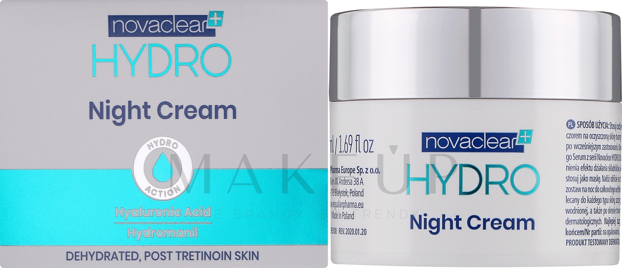 Feuchtigkeitsspendende Nachtcreme-Maske mit 10% Hyaluronsäure und Hydromanil - Novaclear Hydro Night Cream — Bild 50 ml