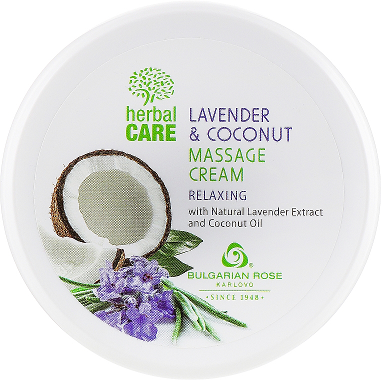 Entspannende Massagecreme für den Körper mit Lavendelextrakt und Kokosnussöl - Bulgarian Rose Herbal Care Lavender & Coconut Massage Cream — Bild N1