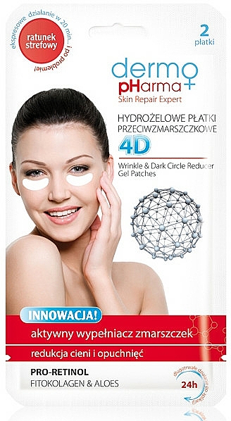 Anti-Falten Gesichtsmaske mit Fitokollagen und Aloe - Dermo Pharma 4D Wrinkle & Dark Circle Reducer Gel Patches — Bild N1