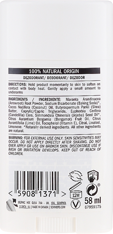 Natürlicher Deostick - Schmidt's Naturals Deodorant Bergamot Lime Stick — Bild N2