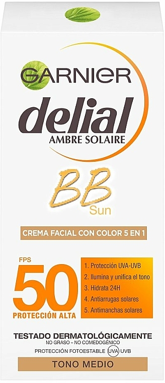 5in1 Sonnenschützende BB Gesichtscreme SPF 50 - Garnier Delial Ambre Solaire BB Cream SPF50 — Bild N1