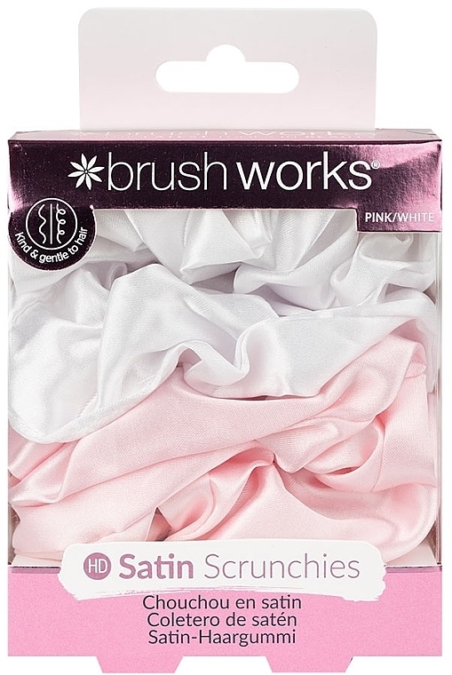 Satin-Haargummis rosa und weiß 4 St. - Brushworks Pink & White Satin Scrunchies  — Bild N1