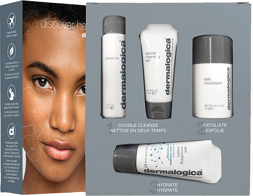 Gesichtspflegeset - Dermalogica Discover Healthy Skin (Gesichtsreinigungsöl 30ml + Reinigungsgel 15ml + Peeling 13g + Gesichtscreme 15ml) — Bild N1
