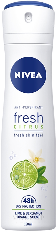 Deospray Antitranspirant - Nivea Anti-Respirant Fresh Citrus Fresh Skin Feel Lime & Bergamot Orange Scent — Bild 150 ml