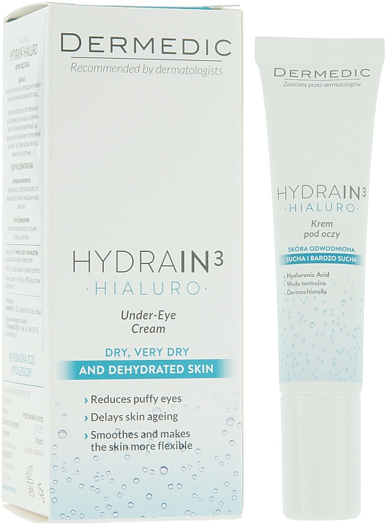 Augenkonturcreme für trockene und dehydrierte Haut mit Hyaluronsäure - Dermedic Hydrain 3 Hialuro Eye Cream — Foto N3