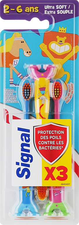 Kinder-Zahnbürsten gelb, rosa, blau 3 St. - Signal Kids Tripack — Bild N1