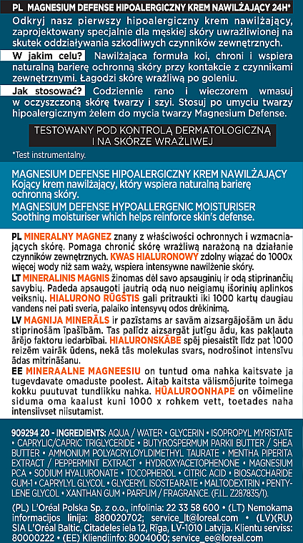 Hypoallergene Gesichtscreme mit Hyaluronsäure - L'Oreal Paris Men Expert Magnesium Defense — Bild N4