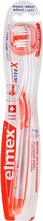 Zahnbürste weich transparent-orange - Elmex Toothbrush Caries Protection InterX Soft Short Head — Bild N1