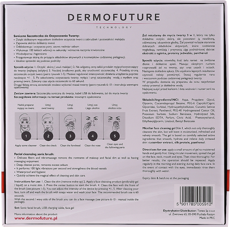 Gesichtspflegeset - DermoFuture (Gesichtsreinigungsbürste 1 St. + Mizellengel zum Abschminken 150ml) — Bild N4