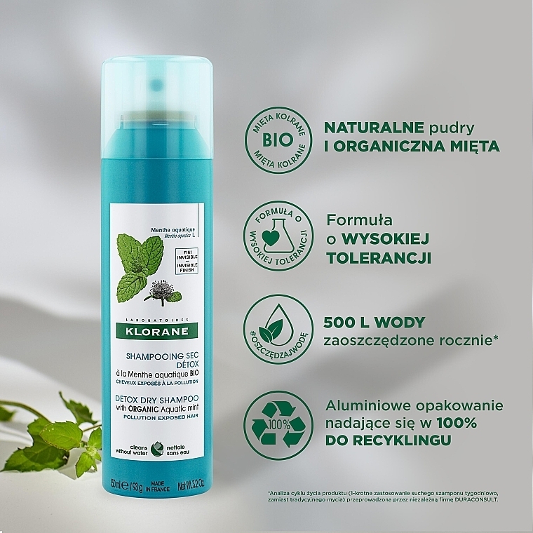 Detox-Trockenshampoo mit Wasserminze - Klorane Aquatic Mint Detox Dry Shampoo — Bild N3