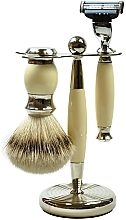 Set - Golddachs Silver Tip Badger, Mach3 Polymer Ivory Chrom (sh/brush + razor + stand) — Bild N1