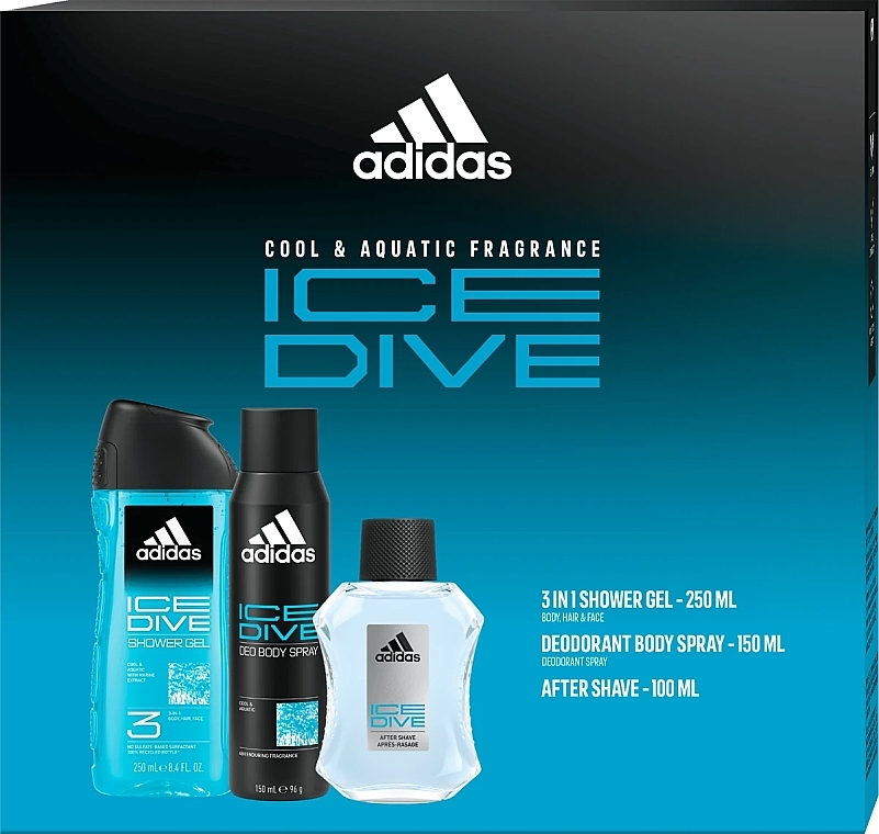 Adidas Ice Dive - Duftset (After Shave Lotion 100ml + Deospray 150ml + Duschgel 250ml)  — Bild N1