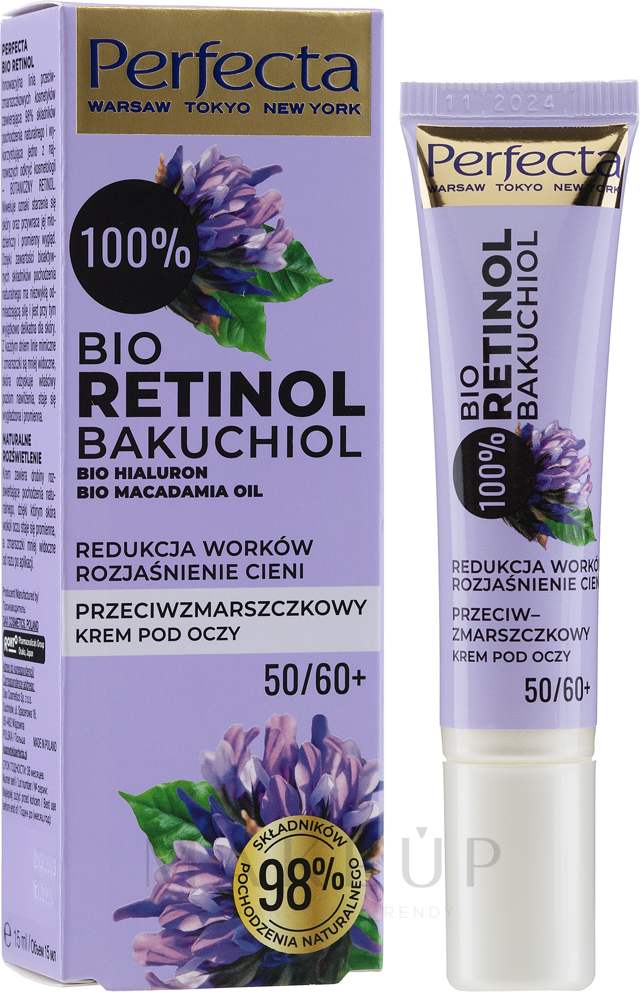 Regenerierende Anti-Falten Augencreme mit Retinol und Macadamiaöl 50/60+ - Perfecta Bio Retinol 50/60+ Eye Cream — Bild 15 ml