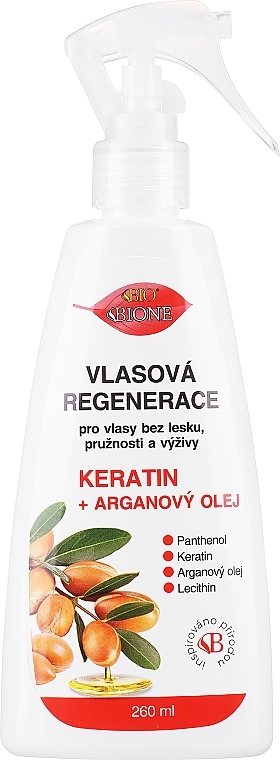 Regenerationsspray für strapaziertes Haar - Bione Cosmetics Keratin + Argan Oil Hair Regeneration With Panthenol