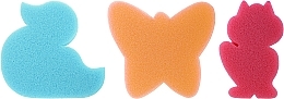 Düfte, Parfümerie und Kosmetik Badeschwamm-Set blaue Ente, orangefarbener Schmetterling, rosa Katze - Ewimark