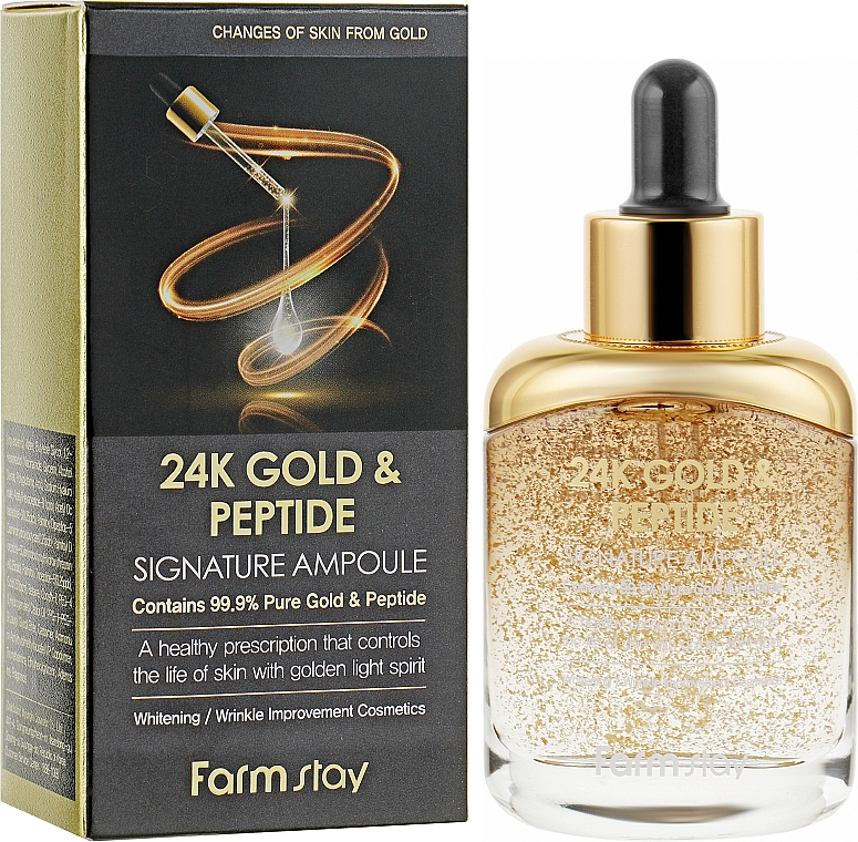 Gesichtsserum in Ampulle mit Goldpartikeln - FarmStay 24K Gold and Peptide Signature Ampoule — Bild N2