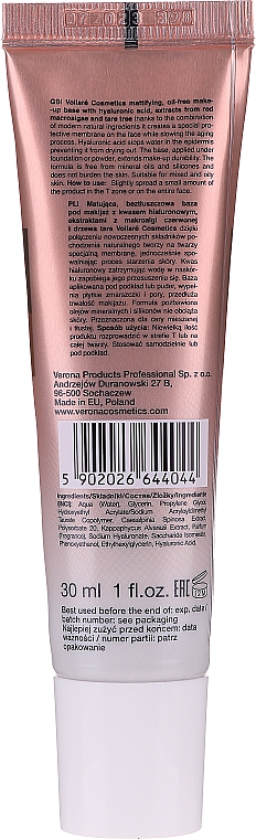 Mattierende Make-up Base mit Hyaluronsäure - Vollare Mattifying Oil Free Natural Extracts Base Long-Lasting Make Up — Bild N2