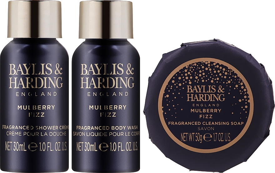 Badeset - Baylis & Harding Mulberry Fizz Tin Gift Set (Duschgel 2 x 30ml + Seife 50g) — Bild N3
