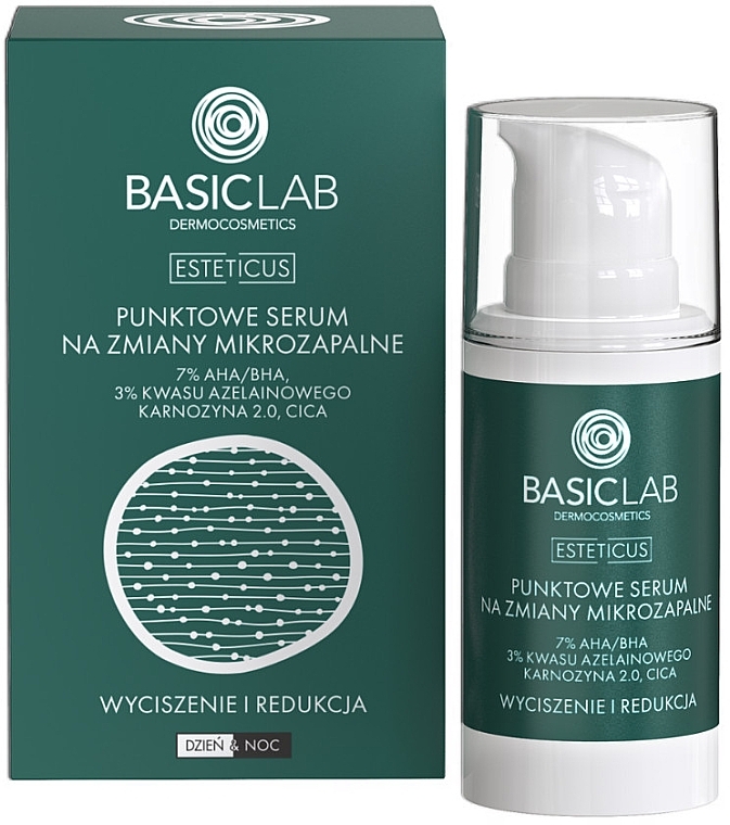 Spot-Serum für mikroinflammatorische Läsionen mit 7% AHA/BHA, 3% Azelainsäure und Lactoferrin - BasicLab Dermocosmetics Esteticus  — Bild N1