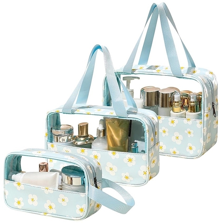 3in1 Kosmetiktaschen-Set blau mit Gänseblümchen  - Ecarla  — Bild N1