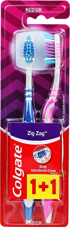 Zahnbürste mittel Zig Zag rosa, blau 2 St. - Colgate Zig Zag Plus Medium Toothbrush — Bild N1