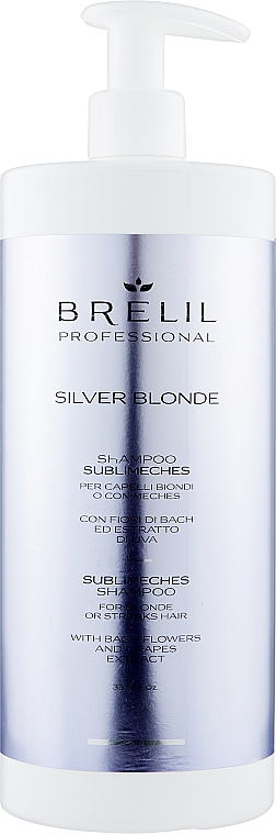 Anti-Gelbstich Shampoo für blondes und gesträhntes Haar mit Bachblüten und Traubenextrakt - Brelil Silver Blonde Sublimeches Shampoo — Bild N3