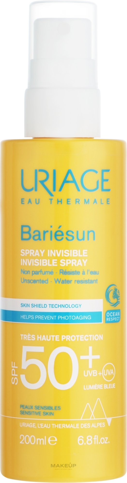 Wasserfestes Sonnenschutz-Körperspray - Uriage Bariesun Invisible Spray Very High Protection SPF50+ — Bild 200 ml