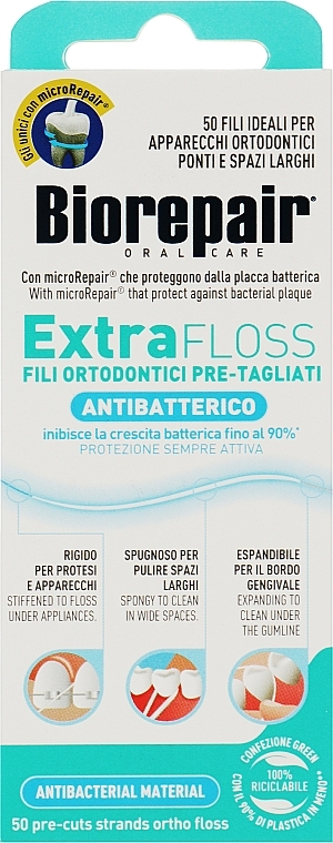 Zahnseide 50 St. - Biorepair Extra Floss 50 Fili Ortodontici Pre-Tagliati Antibatterico — Bild N1