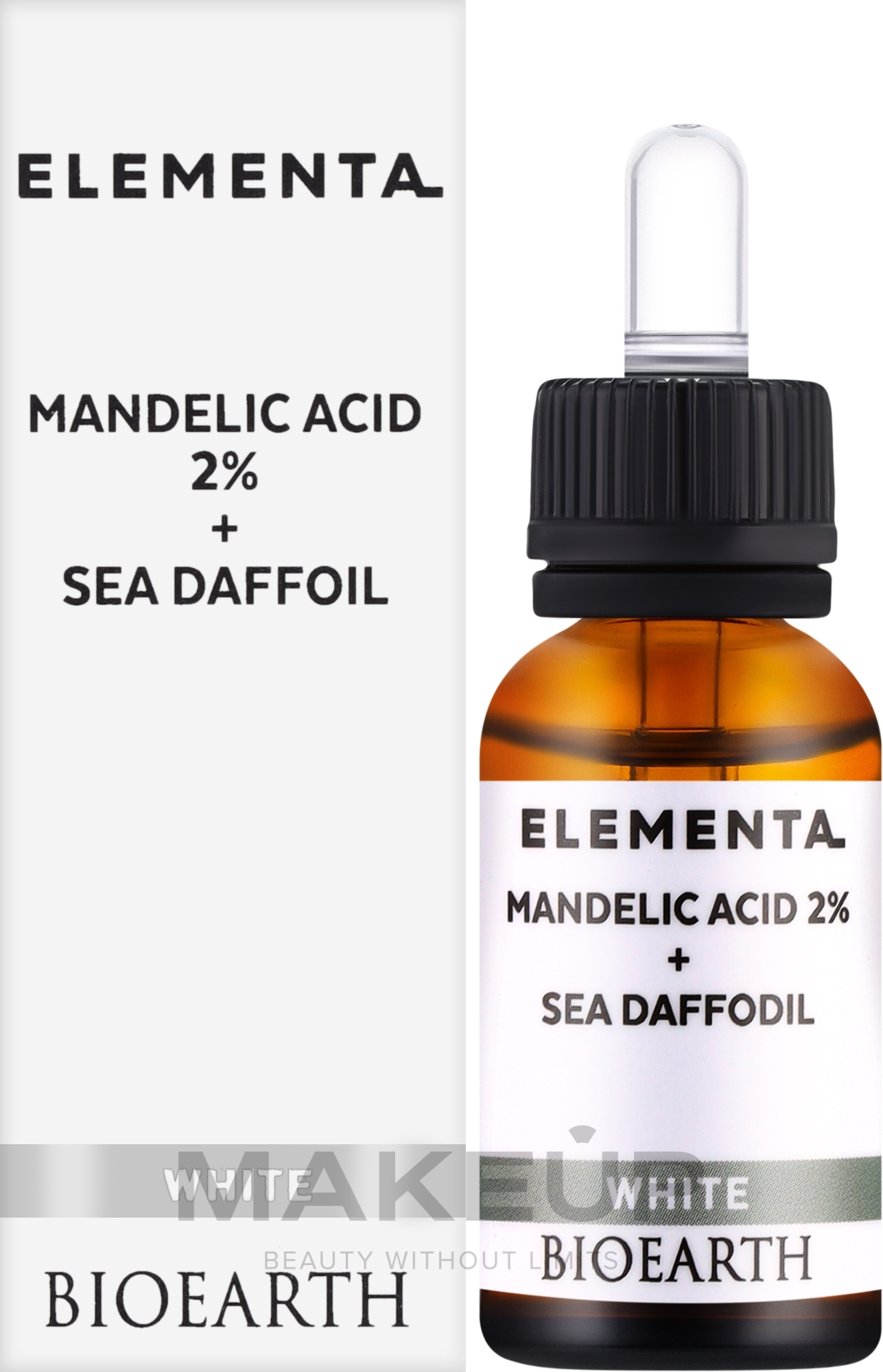 Gesichtsserum Mandelsäure 2% und Meeresnarzisse - Bioearth Elementa White Mandelic Acid 2% + Sea Daffodil  — Bild 15 ml