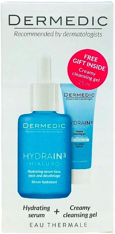 Gesichtspflegeset - Dermedic Hydrain 3 Hialuro (Gesichtsserum 30ml + Reinigungsgel 25ml) — Bild N1