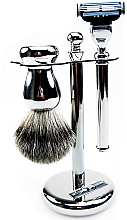 Set - Golddachs Finest Badger, Mach3 Metal Chrome (sh/brush + razor + stand) — Bild N1