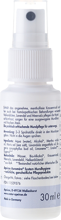 Homöopathisches Kräuter-Mundspray für milde Atemfrische - Apeiron Auromere Herbal Homeopathic Oral Spray — Bild N2