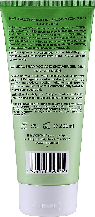 Babyshampoo und Duschgel - 4Organic Apple Friends Natural Shampoo And Shower Gel For Children — Bild N3