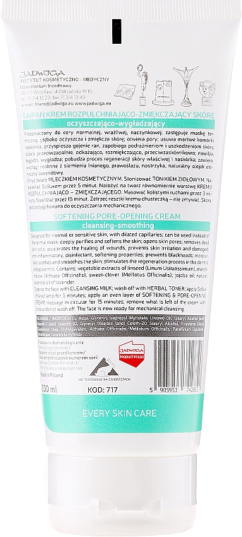 Reinigende und glättende Gesichtscreme gegen Reizungen - Jadwiga Saipan Softening & Pore-Opening Cream — Bild N2