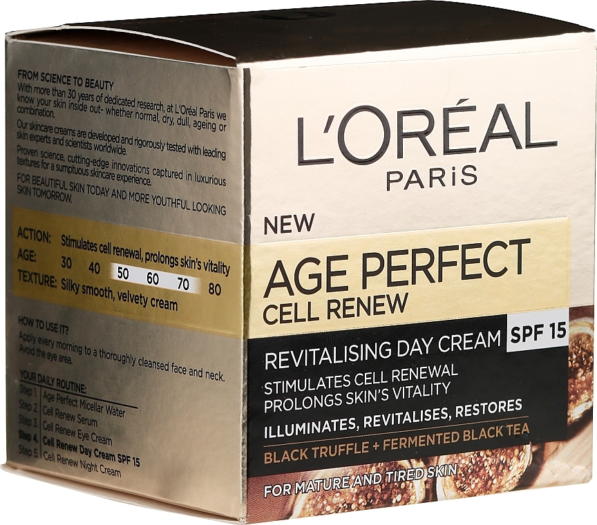 Zellerneuernde und aufbauende Tagescreme mit schwarzem Tee und Trüffelextrakt - L'Oreal Paris Age Perfect Cell Revival Day Cream 50+ — Bild N1