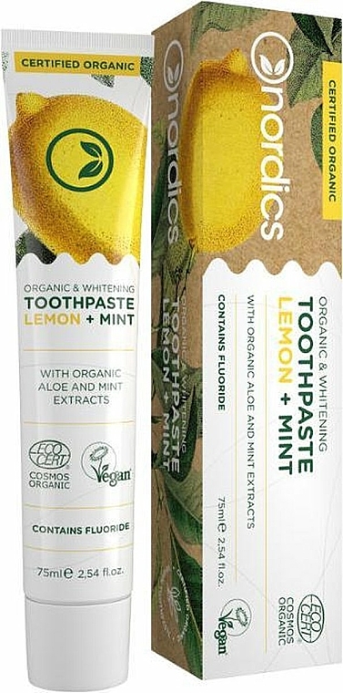 Bio aufhellende Zahnpasta mit Zitrone und Minze - Nordics Organic & Whitening Toothpaste Lemon + Mint — Bild N1