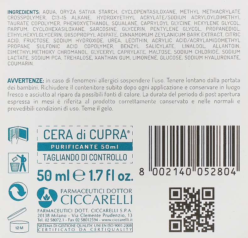 Feuchtigkeitsspendende Reinigungscreme für fettige bis Mischhaut - Cera di Cupra Idratante Purificante  — Bild N3