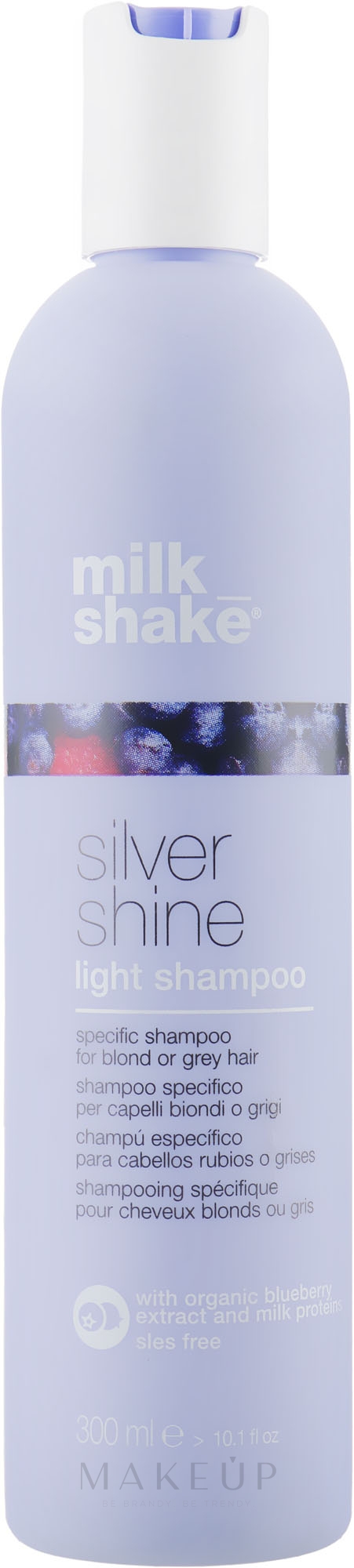 Shampoo für blondes und graues Haar mit Bio-Blaubeerextrakt und Milchproteinen - Milk Shake Silver Shine Light Shampoo — Bild 300 ml